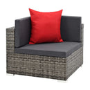 7 Piece Garden Lounge Set Grey Rattan With Dark Grey Cushion