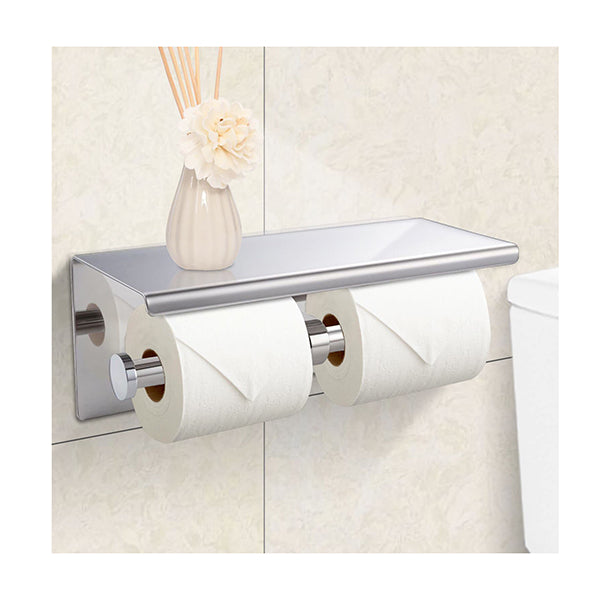 304 Stainless Steel Double Toilet Paper Roll Holder Hook Bathroom