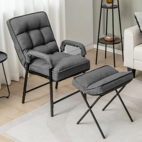 Linen Fabric Arm Chair with Adjustable Backrest and Solid Metal Frame for Home Office
