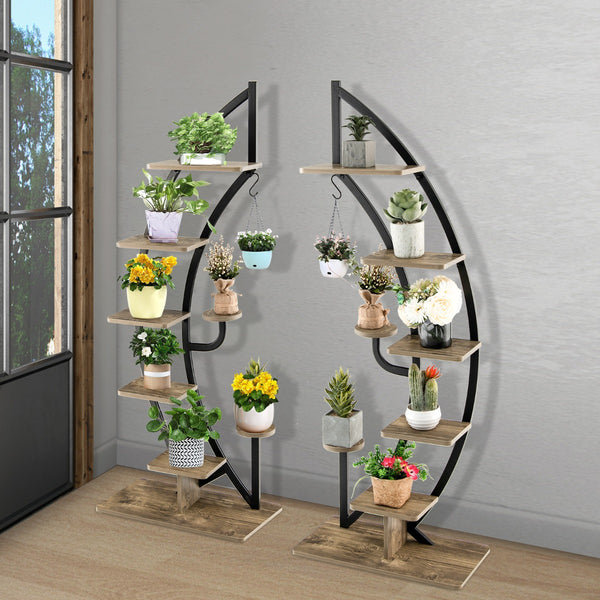 6 Tier Metal Curved Half Moon Shape Plant Stand Rack with Top Hook 2 pieces