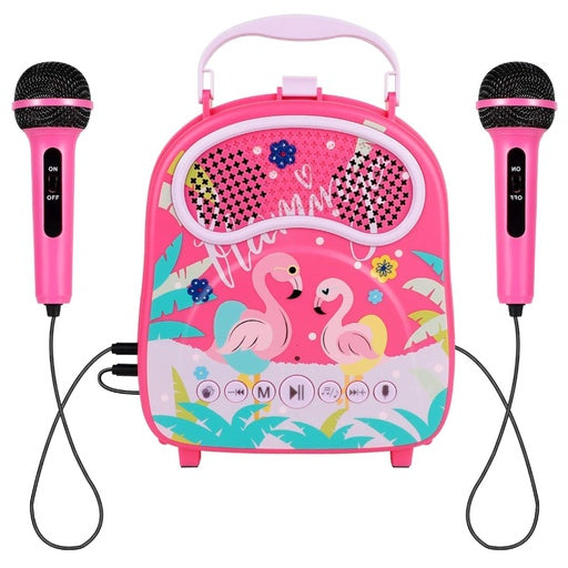 Kids Portable Karaoke with Two Microphones Rectangle Pink Flamingo