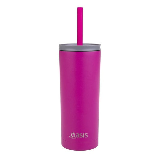 Super Sipper Stainless Steel Double Wall Insulated Tumbler with Silicone Head Straw 600ml Fuchsia