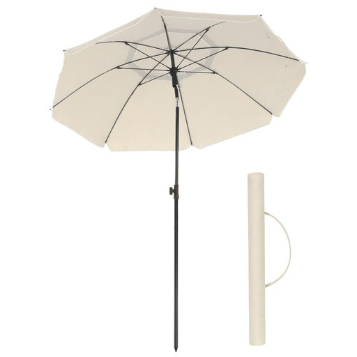Beach Umbrella Portable Octagonal Polyester Canopy Beige