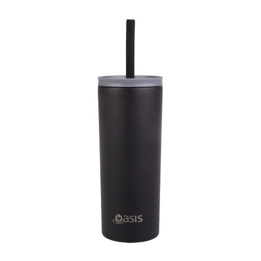 Super Sipper Stainless Steel Double Wall Insulated Tumbler with Silicone Head Straw 600ml Black