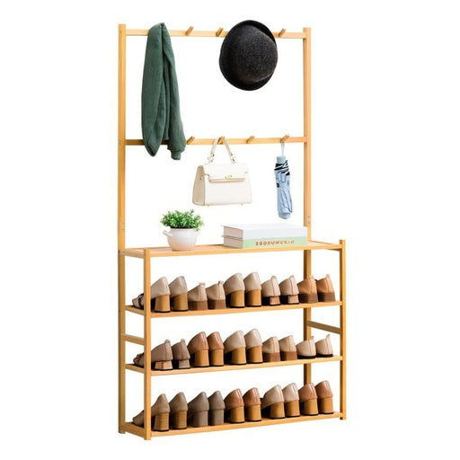 Bamboo Clothes Rack and Shoe Rack Shelves 80cm Natural