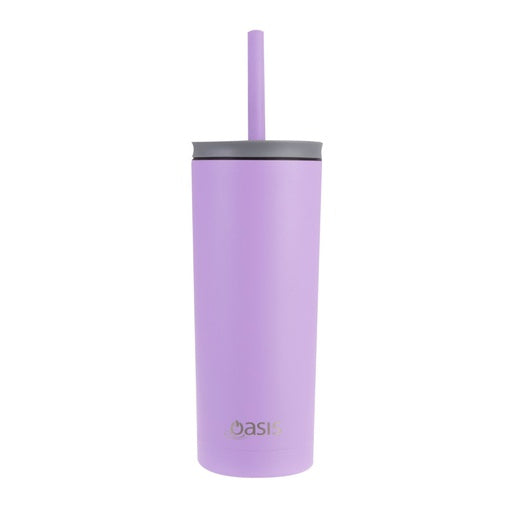 Super Sipper Stainless Steel Double Wall Insulated Tumbler with Silicone Straw 600ml Lavender