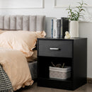 2 tier Wooden Bedside Table with Storage Drawer and Cabinet for Bedroom Living Room Office Black 2 pieces