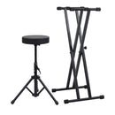 Double Braced Keyboard Stand And Round Stool Set Black
