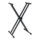 Double Braced Keyboard Stand And Round Stool Set Black