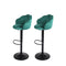 2 Pcs Bar Stools Kitchen Gas Lift Stool Chair Swivel Velvet Green