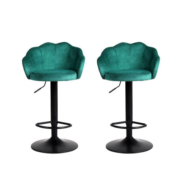 2 Pcs Bar Stools Kitchen Gas Lift Stool Chair Swivel Velvet Green