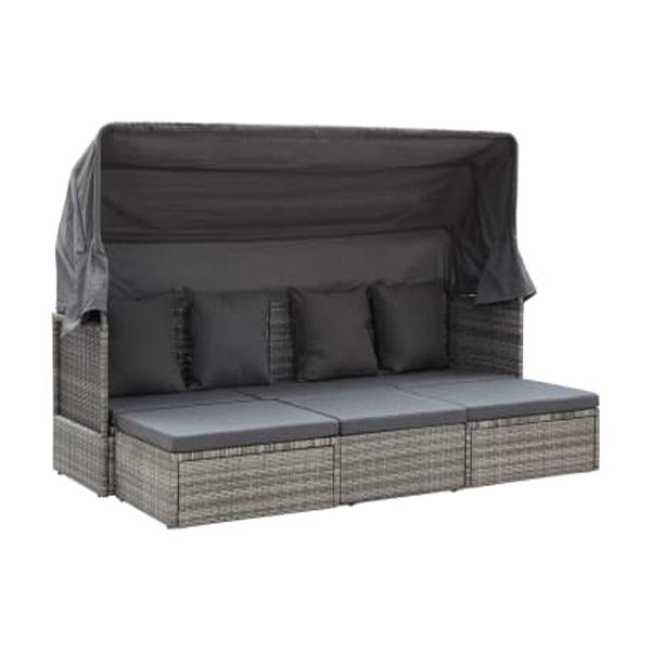 Garden Lounge Bed With Roof Mixed Grey 200X60X124 Cm Poly Rattan