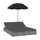 Outdoor Lounge Bed With Umbrella Poly Rattan Grey
