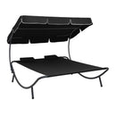 Outdoor Lounge Bed With Canopy And Pillows Black