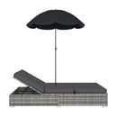 Outdoor Lounge Bed With Umbrella Poly Rattan Grey