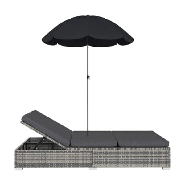 Outdoor Lounge Bed With Umbrella Poly Rattan Grey