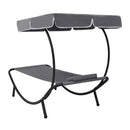 Outdoor Lounge Bed With Canopy And Pillow Grey