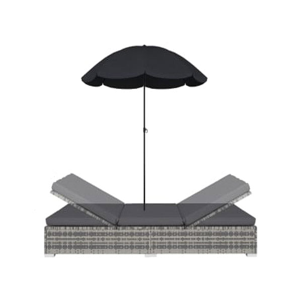 Outdoor Lounge Bed With Umbrella Poly Rattan Grey