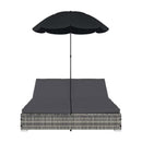 Outdoor Lounge Bed With Umbrella Poly Rattan Grey