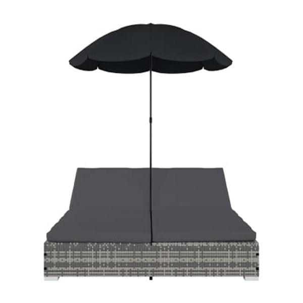 Outdoor Lounge Bed With Umbrella Poly Rattan Grey
