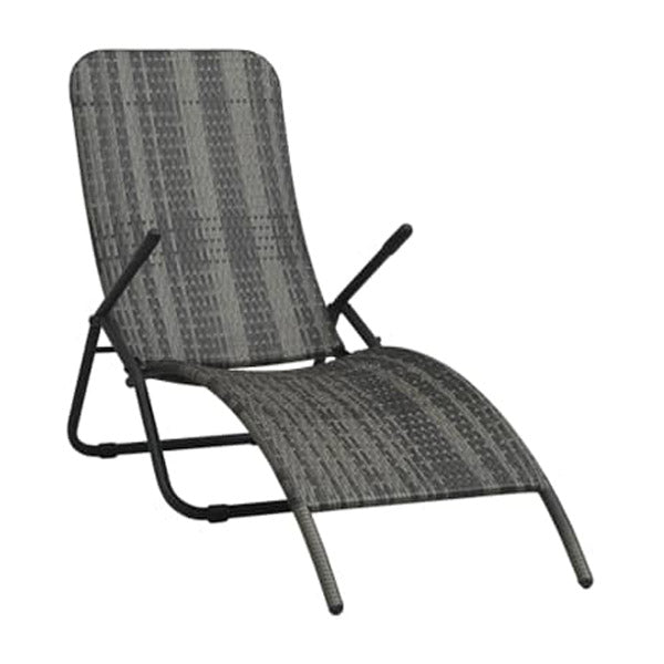 Folding Sun Lounger Poly Rattan Grey