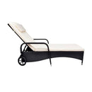 Sun Lounger With Cushion And Wheels Poly Rattan Black