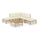 6 Piece Garden Lounge Set With Cream White Cushions Bamboo