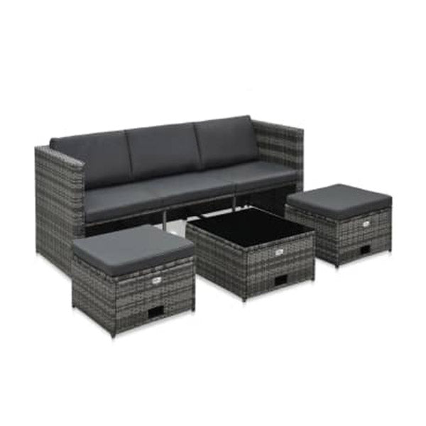 4 Piece Garden Lounge Set Grey With Cushions Poly Rattan