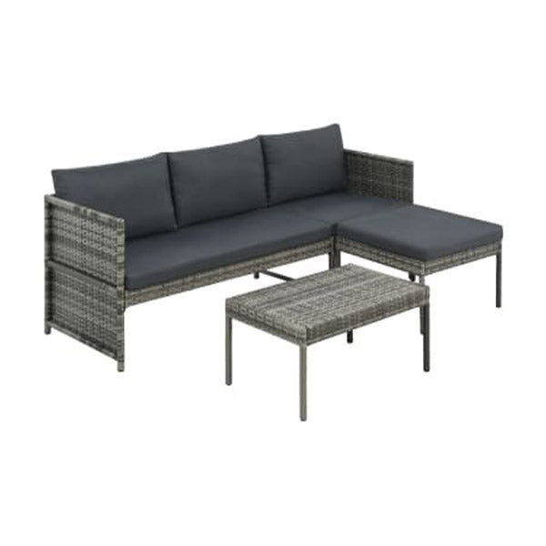 3 Piece Garden Lounge Set With Dark Grey Cushions And Poly Rattan Grey