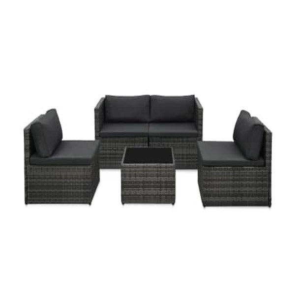 5 Piece Garden Lounge Set Grey With Cushions Poly Rattan