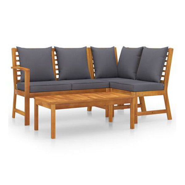 4 Piece Garden Lounge Set With Cushions Dark Grey Solid Acacia Wood