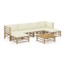 7 Piece Garden Lounge Set With Cream White Cushion Bamboo