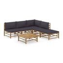 6 Piece Garden Lounge Set Bamboo With Dark Grey Cushions