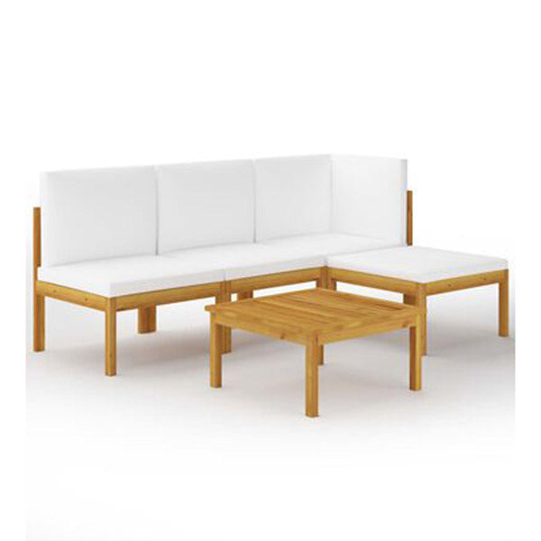 5 Piece Garden Lounge Set Solid Acacia Wood With Cushion Cream White
