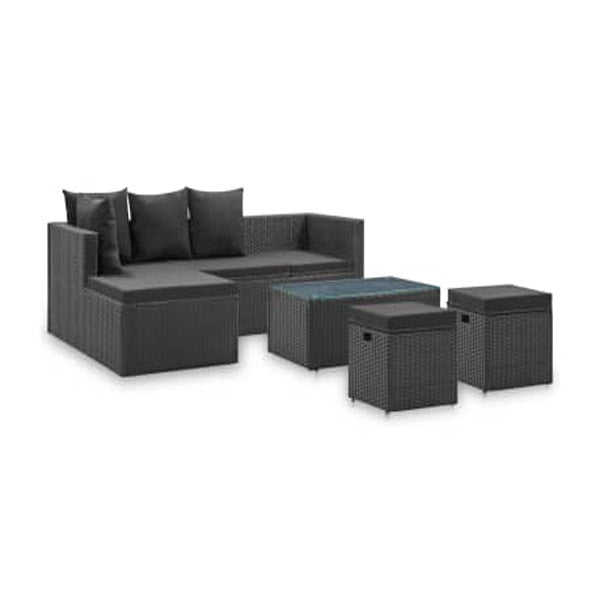 4 Piece Garden Lounge Set Black With Cushions Poly Rattan