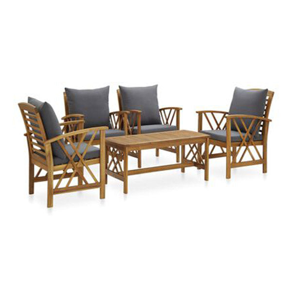 5 Piece Garden Lounge Set With Dark Grey Cushions Solid Acacia Wood
