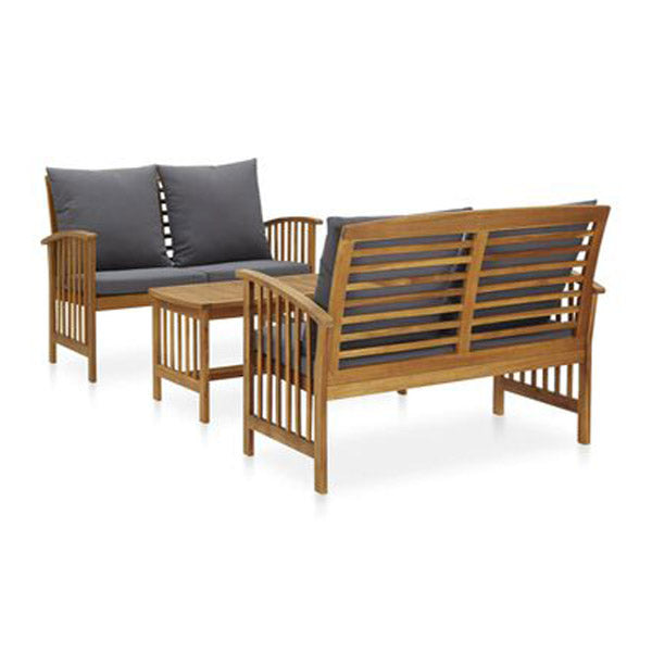 3 Piece Garden Lounge Set With Dark Grey Cushions Solid Acacia Wood