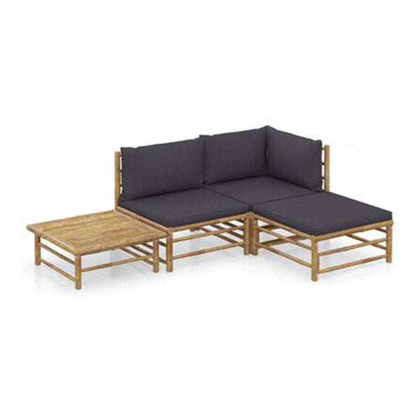 4 Piece Garden Lounge Set With Dark Grey Cushion Bamboo