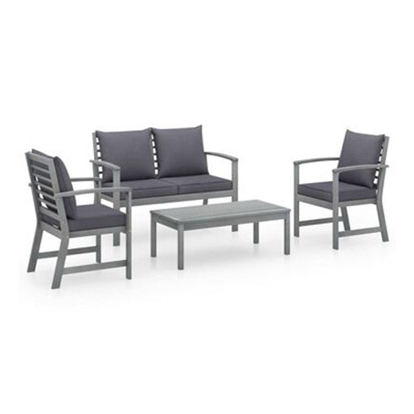 4 Piece Garden Lounge Set With Cushions Solid Acacia Wood Grey