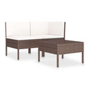 3 Piece Garden Lounge Set With Cream White Cushion Poly Rattan Brown