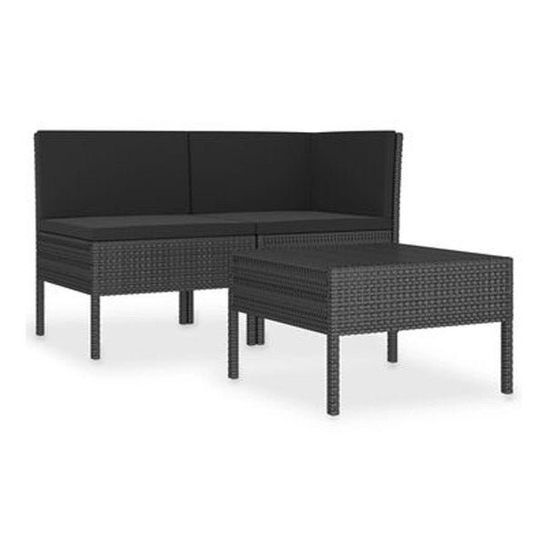 3 Piece Garden Lounge Set With Black Cushions Poly Rattan Black