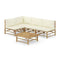 5 Piece Garden Lounge Set With Cream White Cushions Bamboo