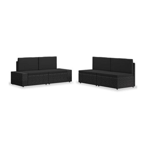 4 Piece Garden Lounge Set Poly Rattan Fabric Black