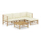 5 Piece Garden Lounge Set Bamboo With Cream White Cushions