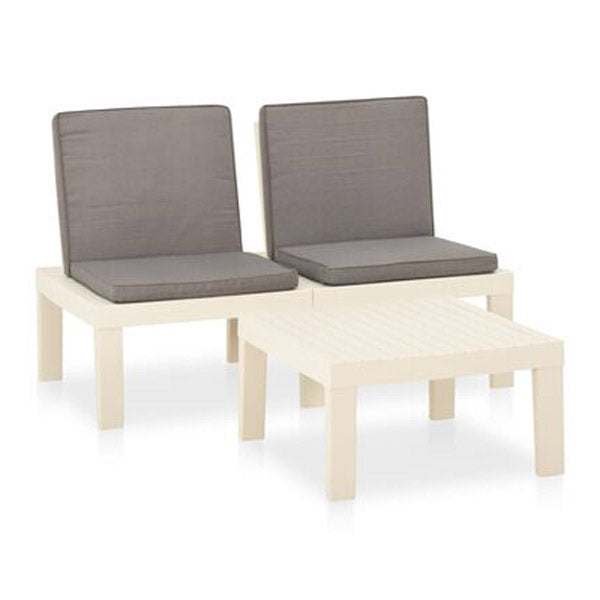 2 Piece Garden Lounge Set With Cushions Plastic White