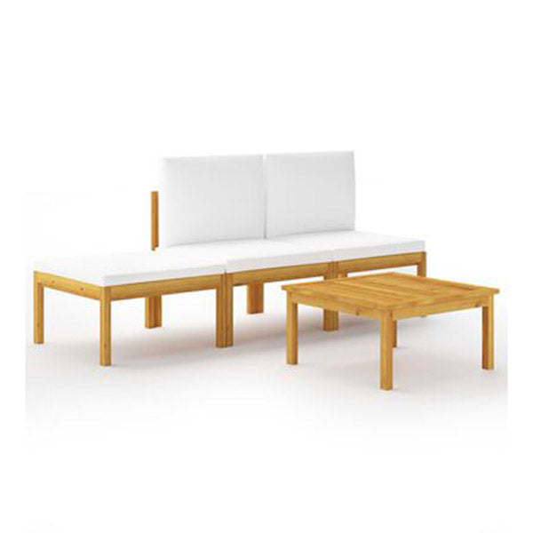 4 Piece Garden Lounge Set With Cushions Cream White Solid Acacia Wood