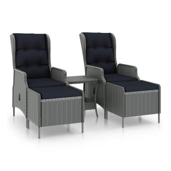 3 Piece Garden Lounge Set With Black Cushions Poly Rattan Light Grey