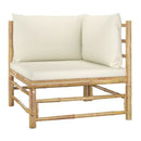 4 Piece Garden Lounge Set With Cream White Cushion Bamboo