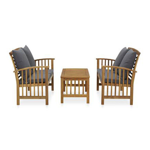 3 Piece Garden Lounge Set With Dark Grey Cushions Solid Acacia Wood