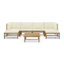 7 Piece Garden Lounge Set With Cream White Cushion Bamboo
